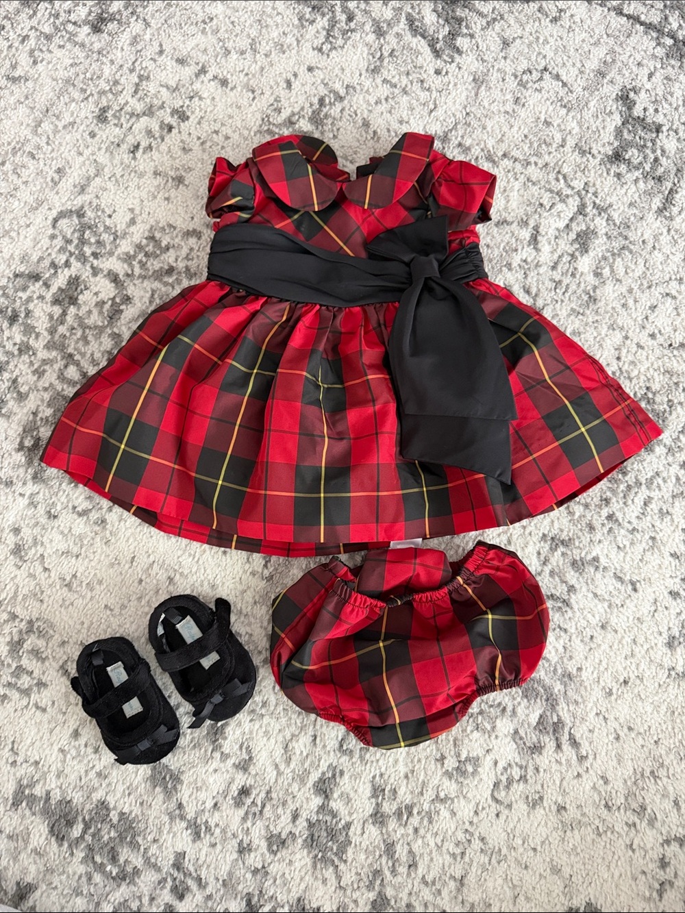 Ralph Lauren Red Tartan Dress with Black Sash and Booties